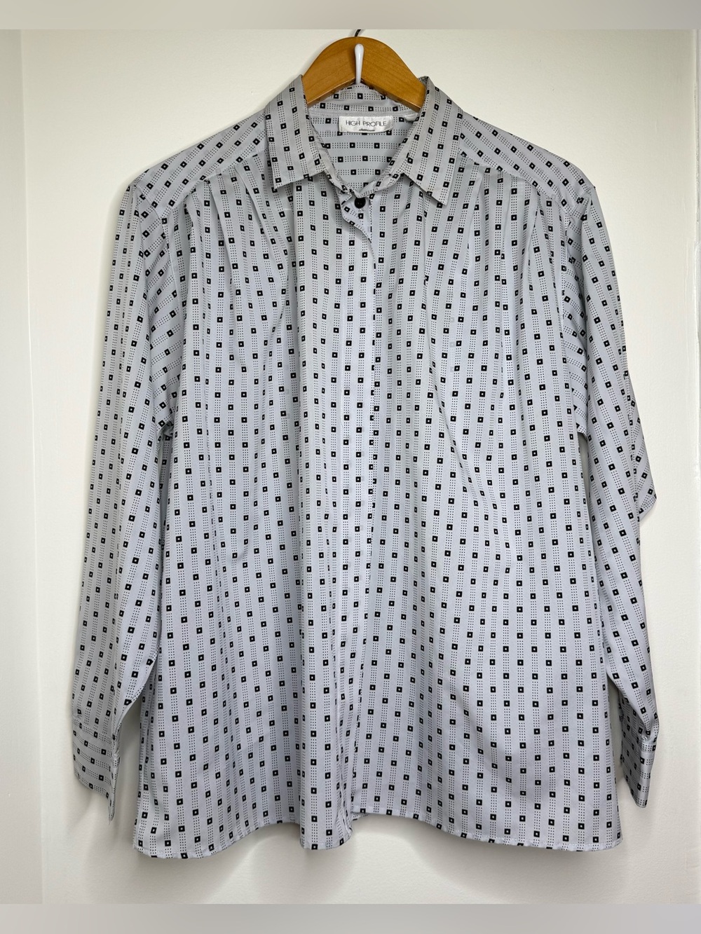 Vintage 80s High Profile Blouse Women’s Sz 18W Lightweight Geometric Black White